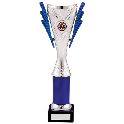 Trophy Cup Tower Award in Silver and Blue - C Size
