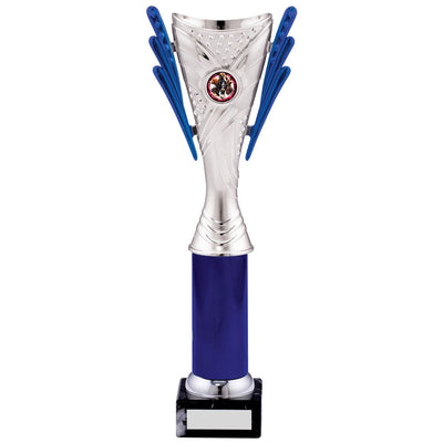 Trophy Cup Tower Award in Silver and Blue - D Size