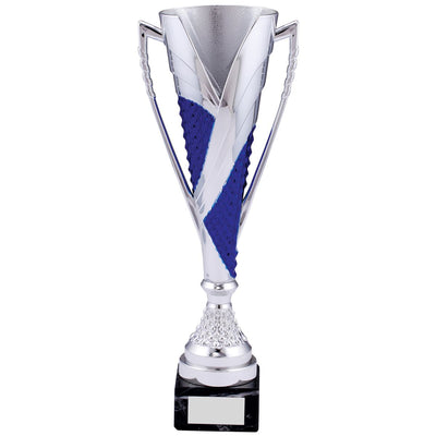 Silver Cup Tower Trophy in Silver and Blue - B Size
