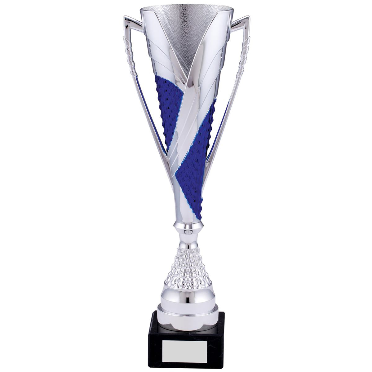 Silver Cup Tower Trophy in Silver and Blue - C Size