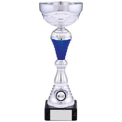 Silver Bowl Tower Trophy with Blue - C Size