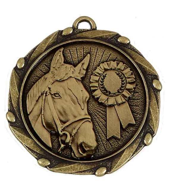horse medal antique gold 4 5cm