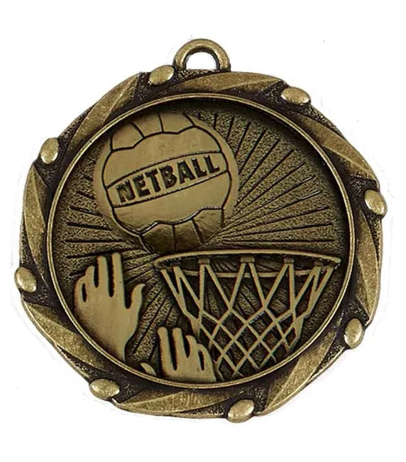 netball medal antique gold 4 5cm