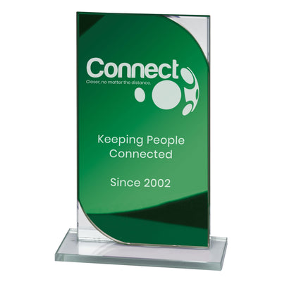 Seismic Mirror Glass Award Trophy - Green & Silver