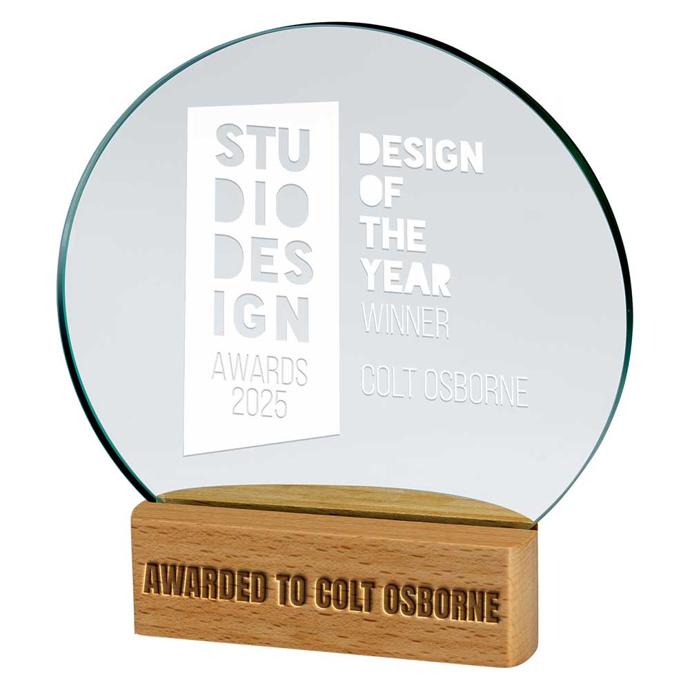 Zoom Jade Crystal Glass & Beechwood Award Corporate Trophy - Colour Printed Option