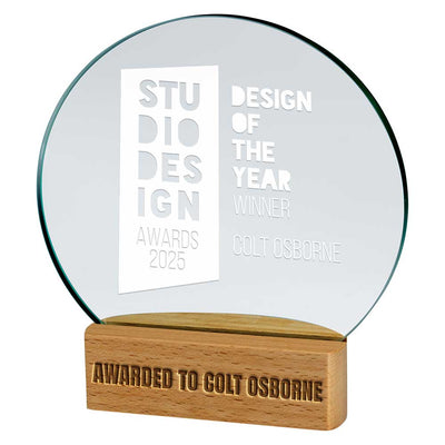 Zoom Jade Crystal Glass & Beechwood Award Corporate Trophy - Colour Printed Option