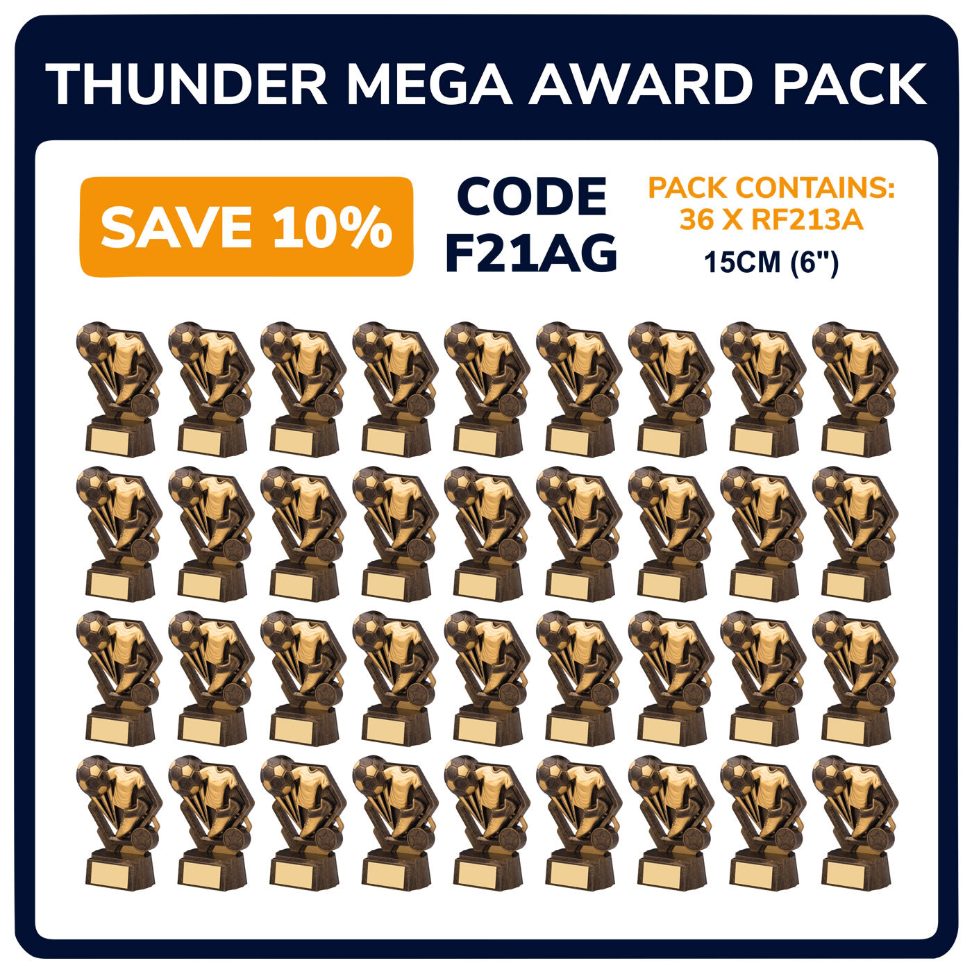 Thunder Football Trophy Team Awards Pack in Antique Gold - Pack of 36