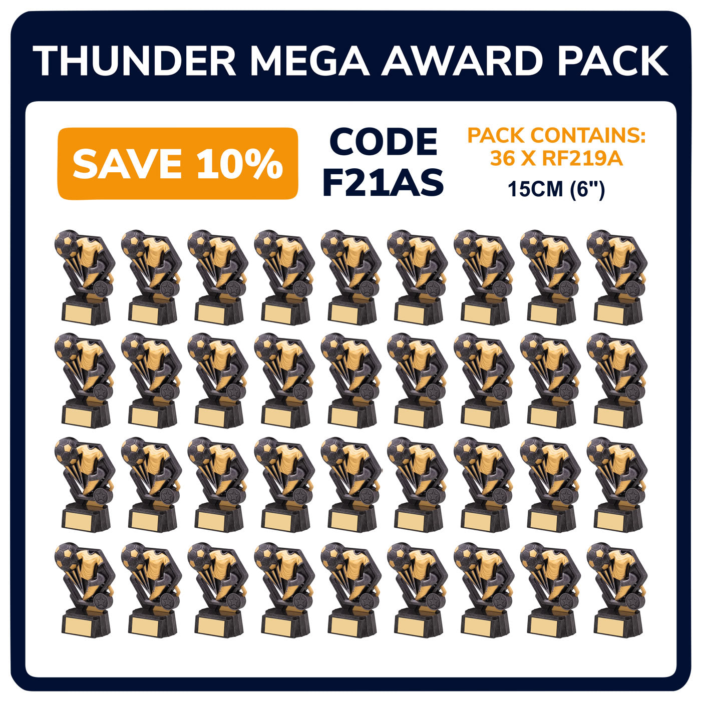 Thunder Football Trophy Team Awards Pack in Antique Silver - Pack of 36