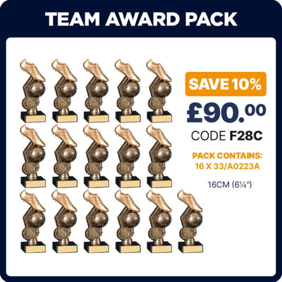 Football Gold Boot Trophy Team Awards in Antique Gold - Pack of 16