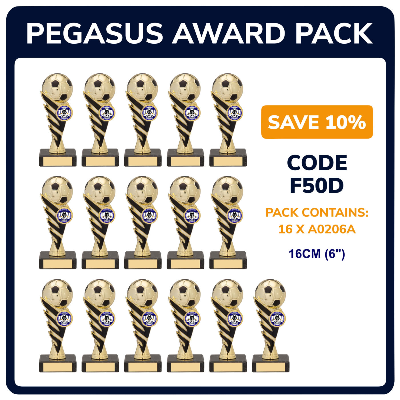 Pegasus Trophy Team Awards Pack in Metallic Gold - Pack of 16