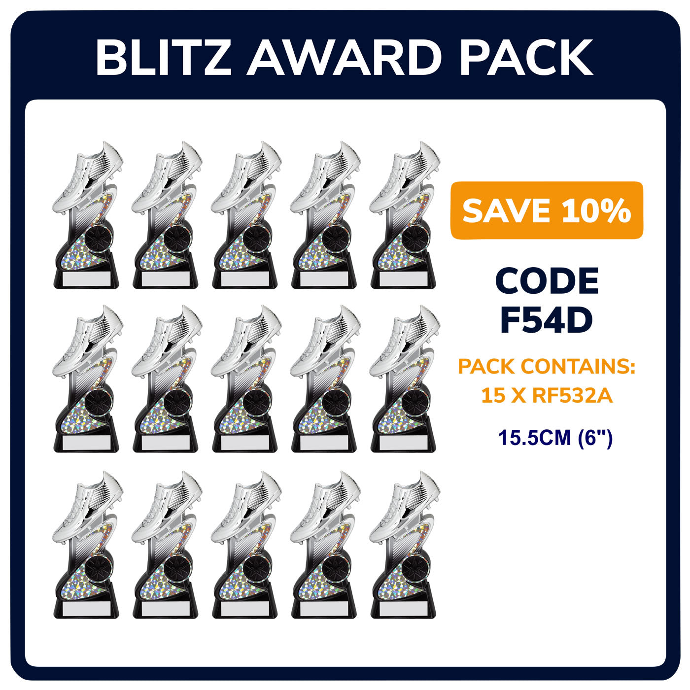 Blitz Football Boot Trophy Team Awards Pack in Silver - Pack of 15
