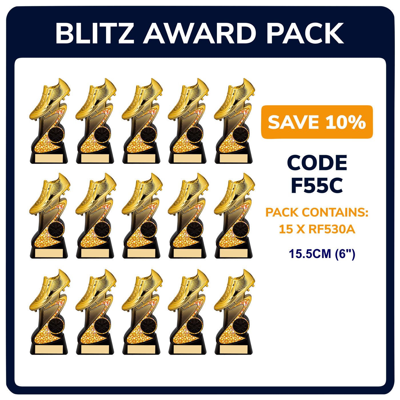 Blitz Football Boot Trophy Team Awards Pack in Gold - Pack of 15