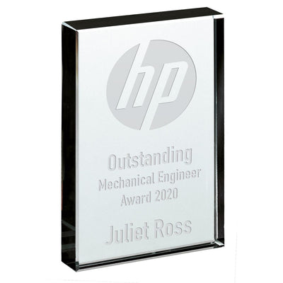 Clear Glass Block Trophy Award - UV Printed