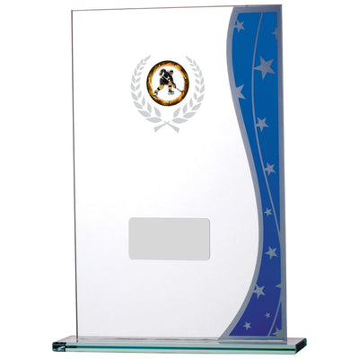 Rectangular Blue Glass Award With Mirror Star Detail