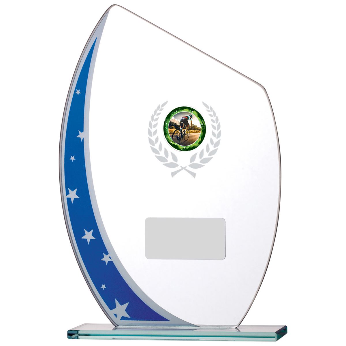 Curved Blue Star Glass Award with Mirror Details