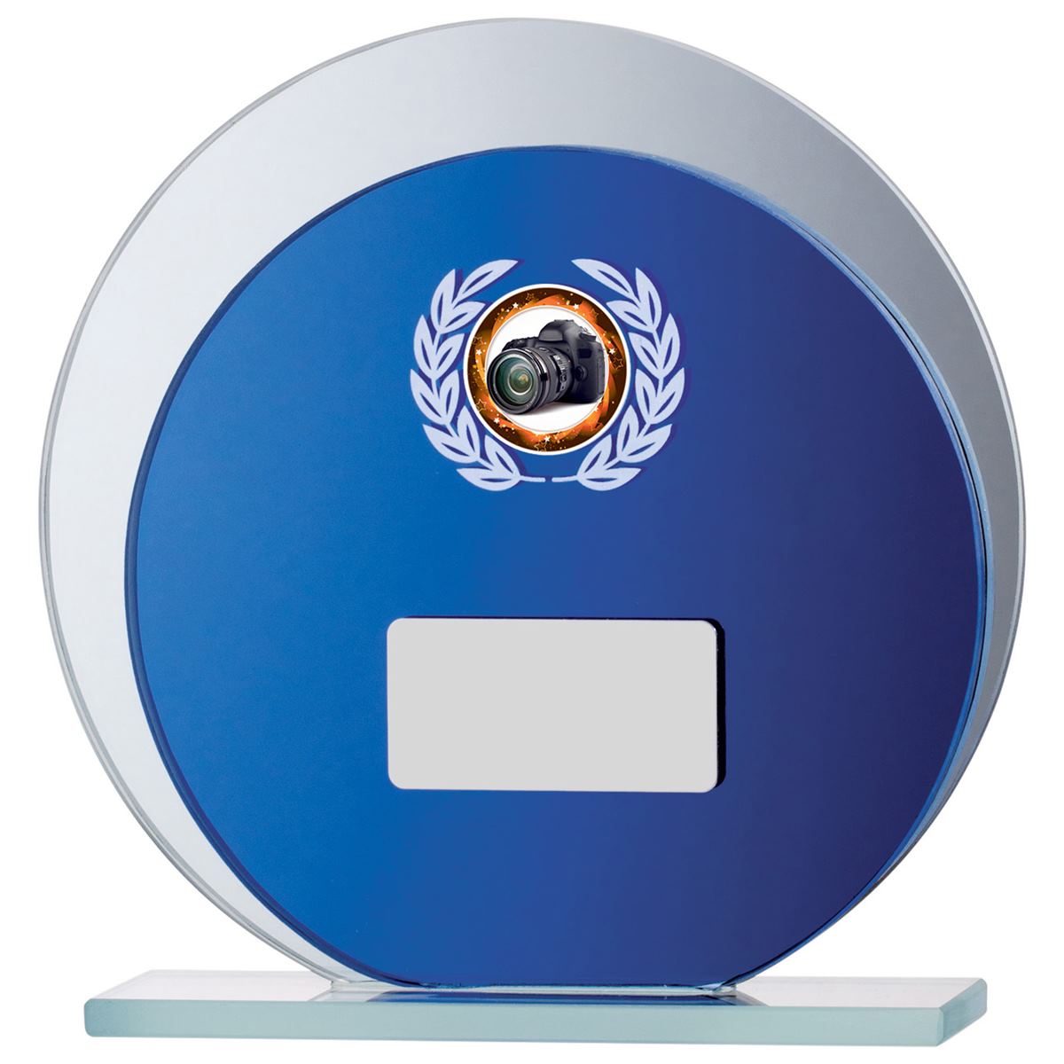 Blue Mirror Circular Glass Plaque Award