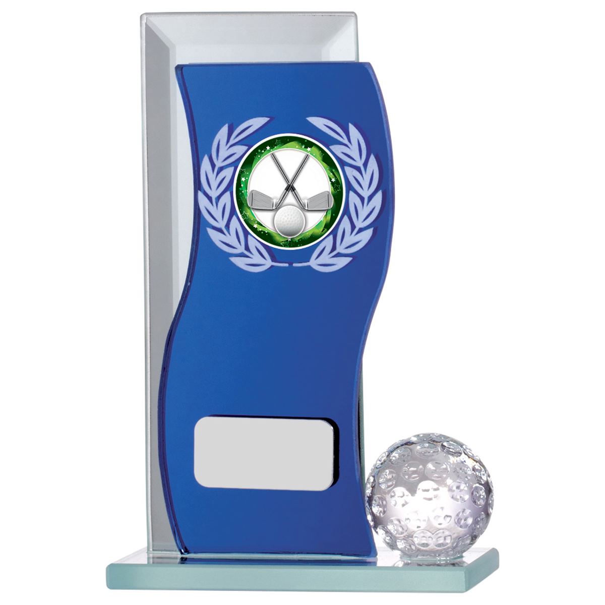 Golf Award Blue Mirror Glass Plaque