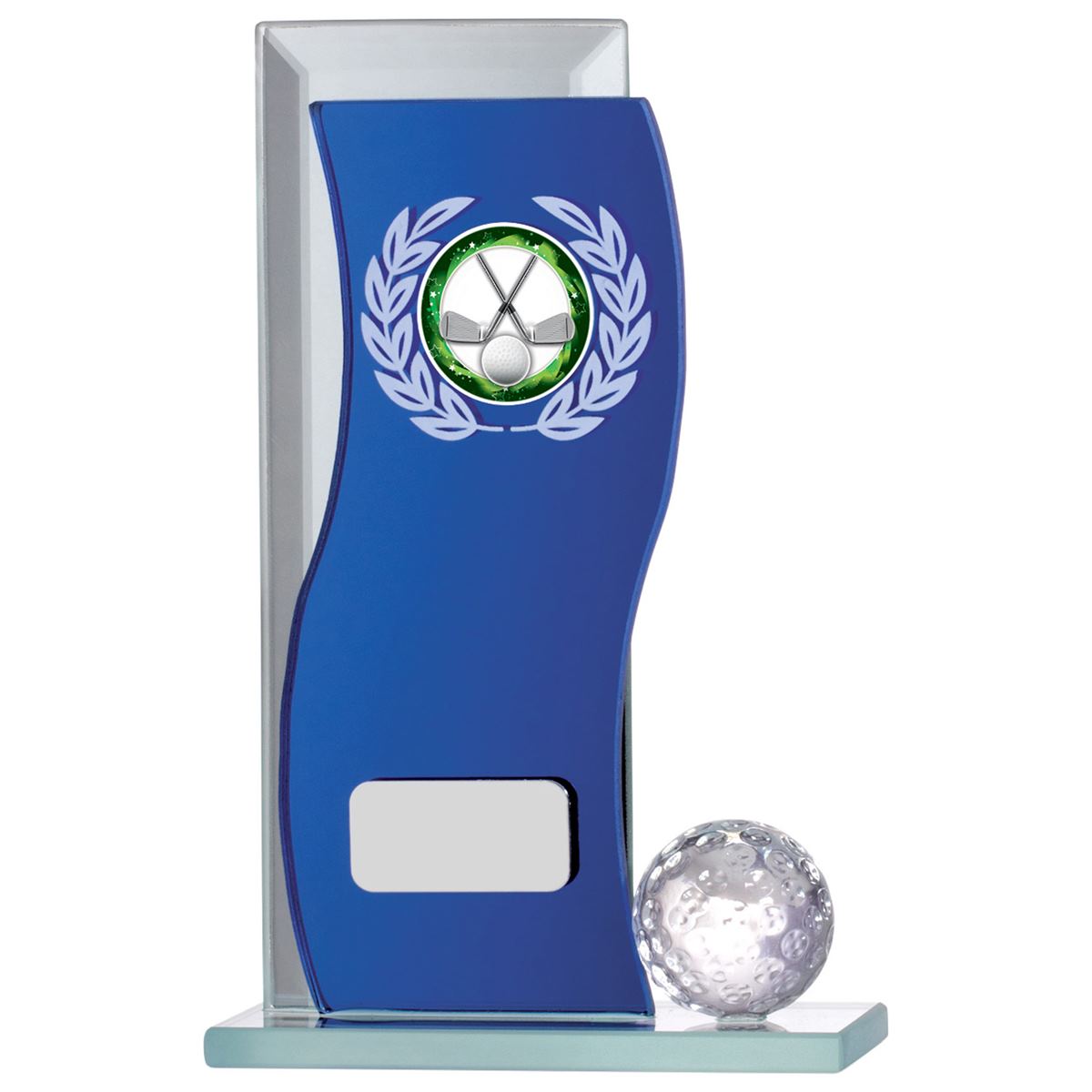 Golf Award Blue Mirror Glass Plaque