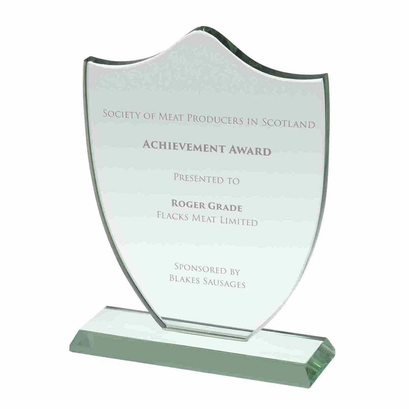 Jade Glass Shield Award Trophy 