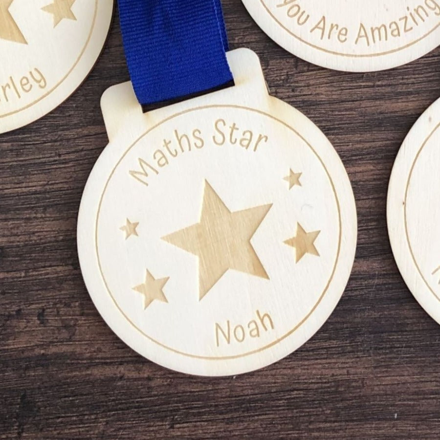 Personalised Children's Achievement Maths Wooden Medal