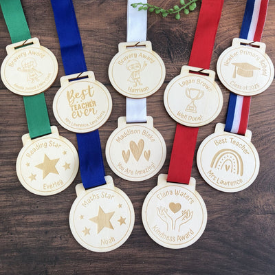 Personalised Children's Achievement Reading Wooden Medal