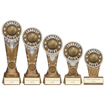 Ikon Longest Drive Golf Trophy Tower Award Silver And Gold