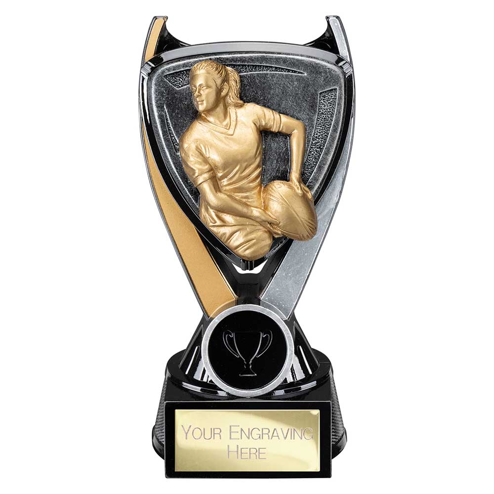 Wolverine Tower Rugby Female Carbon Trophy Award Black And Gold Fusion