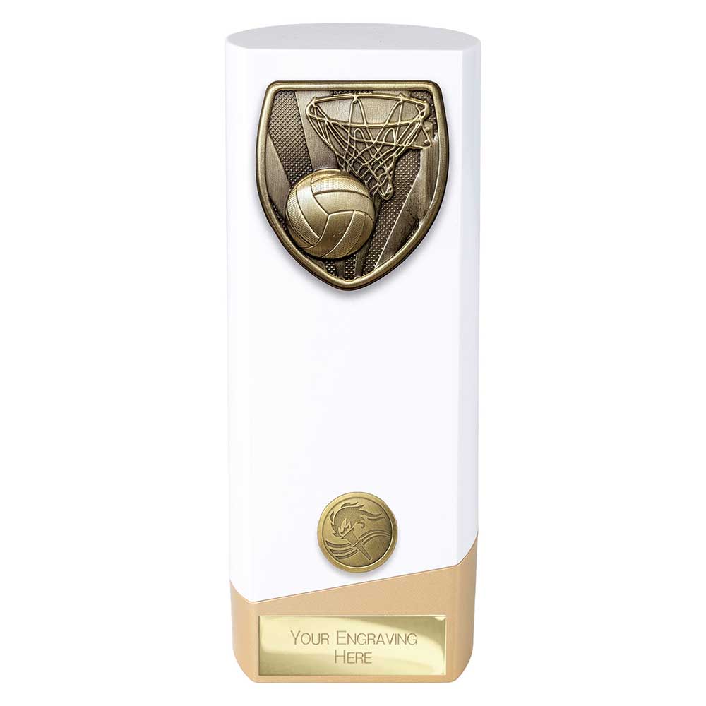 Prime Cobra Netball Trophy Award in White & Gold – North East Trophies