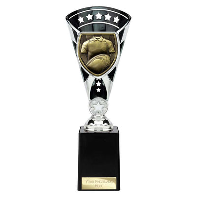 Cobra Star Cup Rugby Shirt And Ball Trophy Award Silver And Black