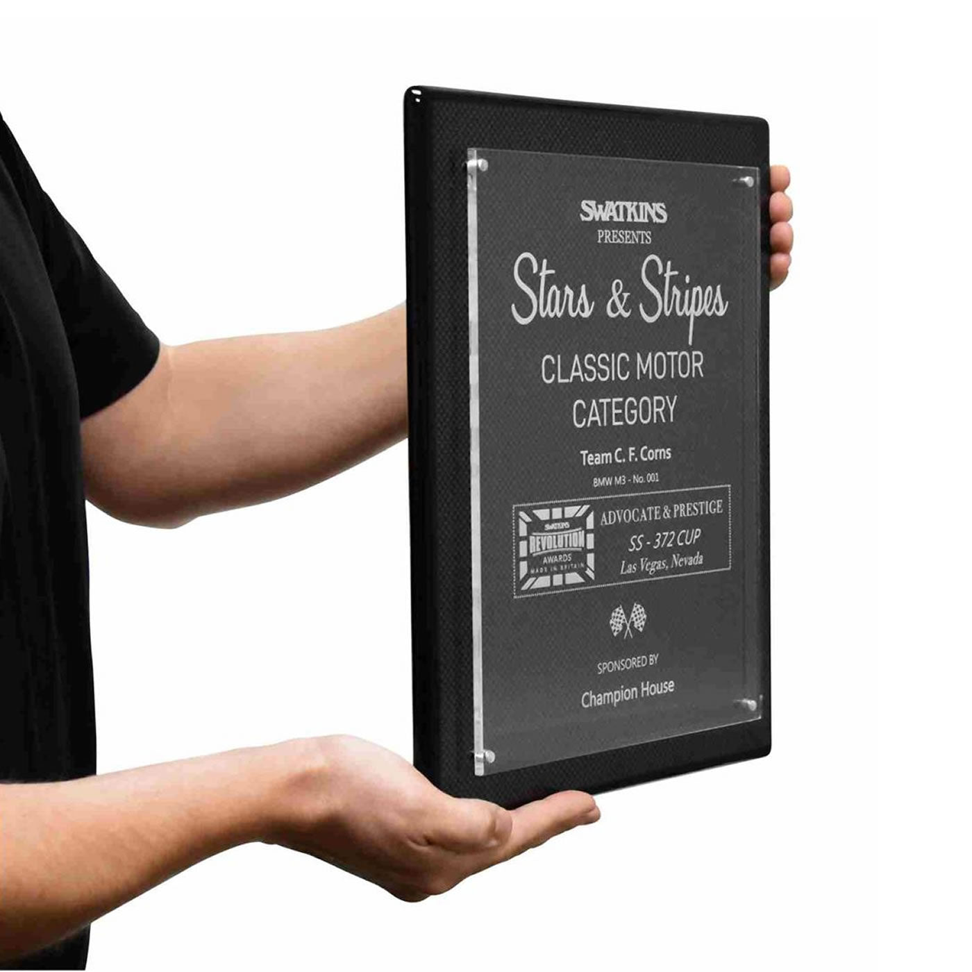 Swatkins Carbon Fibre Effect Wall Hanging Plaque Award with Acrylic Front