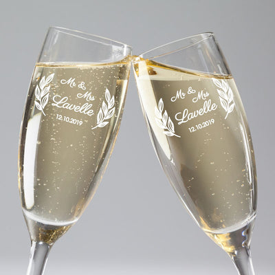 Set of 2 Personalised Champagne Flutes - Bride & Groom