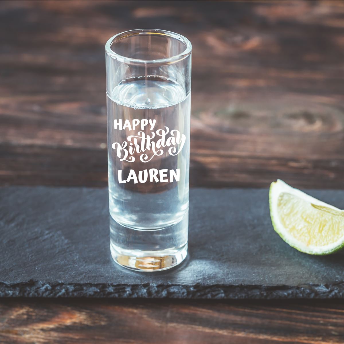 Personalised Tall Shot Glass - Happy Birthday