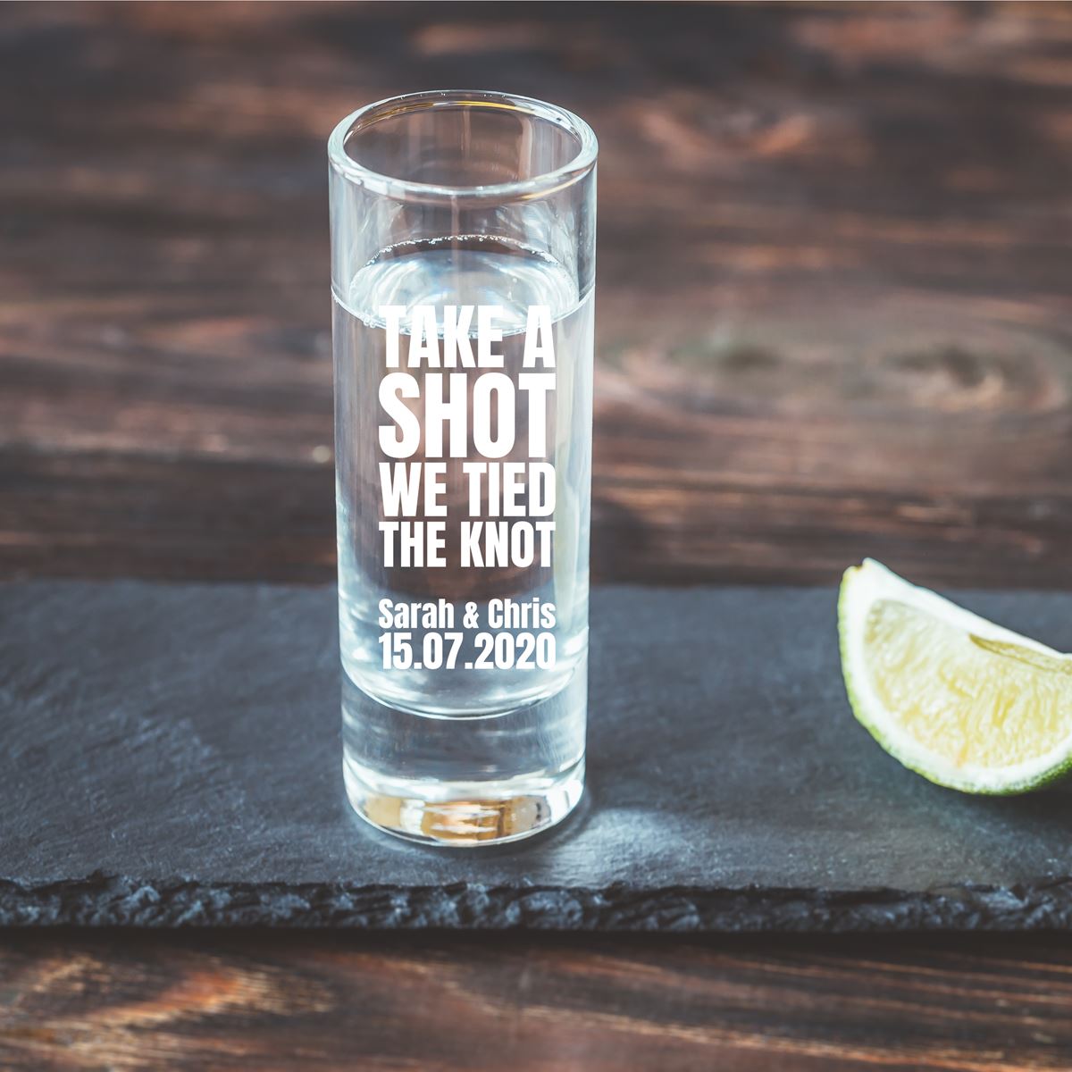 Personalised Tall Shot Glass - Tie the Knot