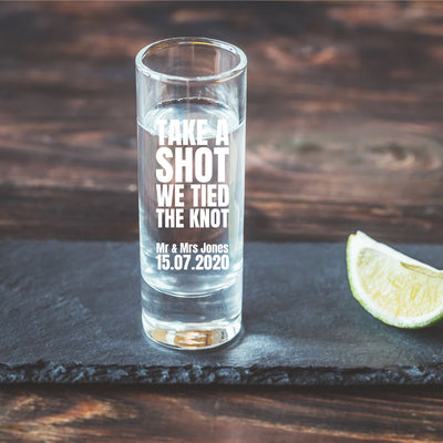 Personalised Tall Shot Glass - Tie the Knot