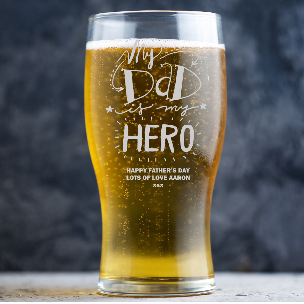 Personalised Beer Glass Pint Glass - My Dad My Hero