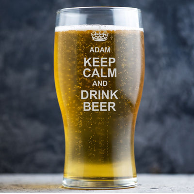 Personalised Beer Glass Pint Glass - Keep Calm