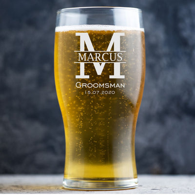 Personalised Beer Glass Pint Glass - Wedding Initials
