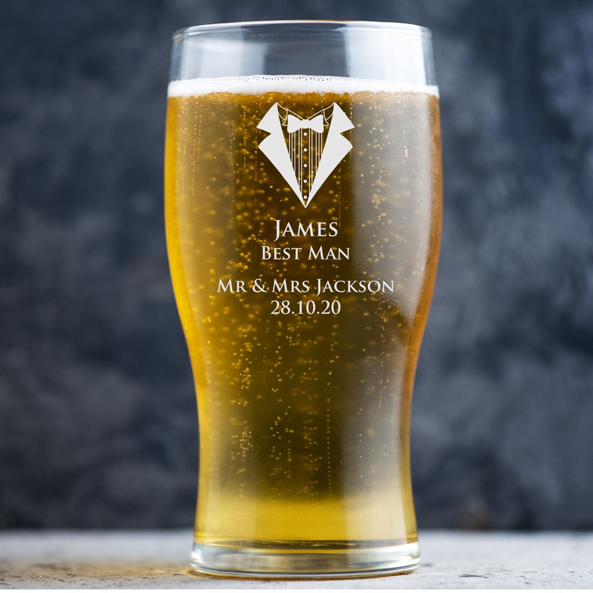 Personalised Beer Glass Pint Glass - Wedding Tux