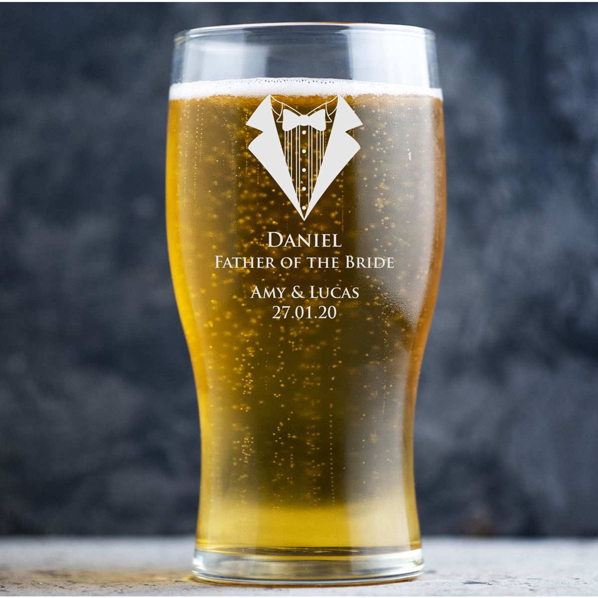 Personalised Beer Glass Pint Glass - Wedding Tux
