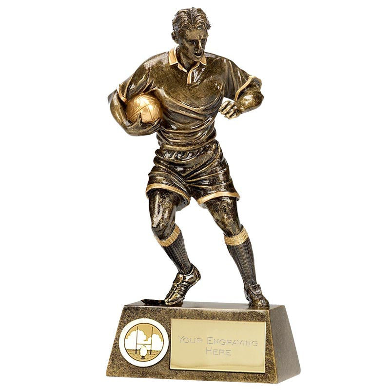 pinnacle rugby player trophy antique gold