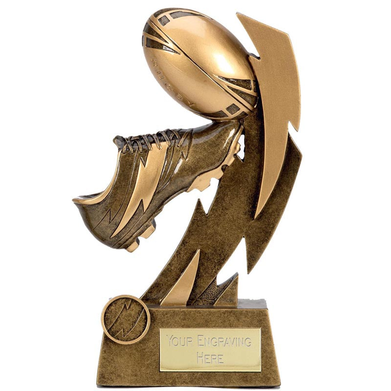 gold flash rugby boot ball trophy