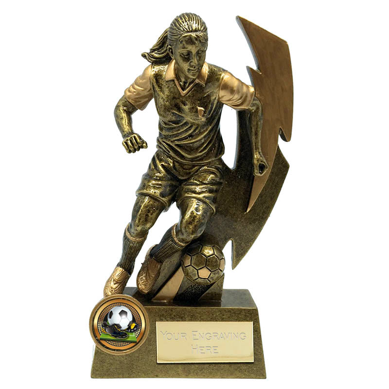 gold flash female footballer trophy