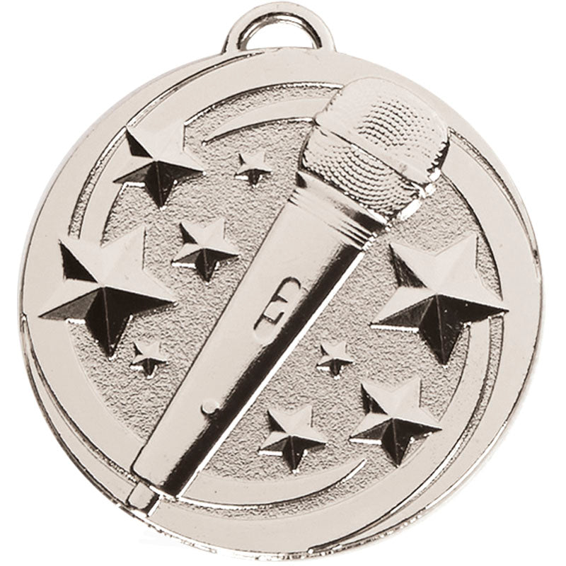 silver music microphone medal 5cm