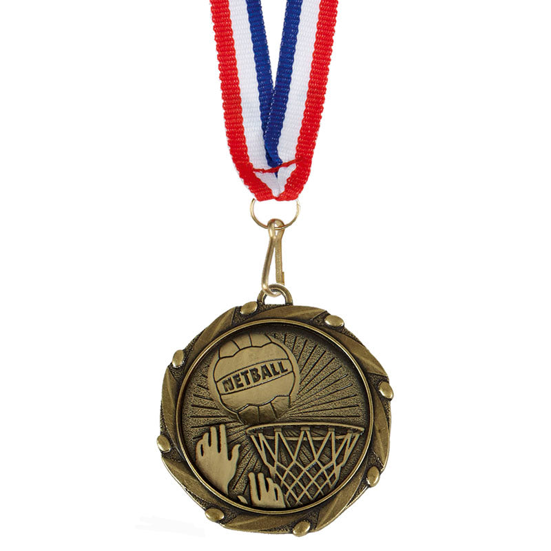 Netball Medal Antique Gold 4.5cm