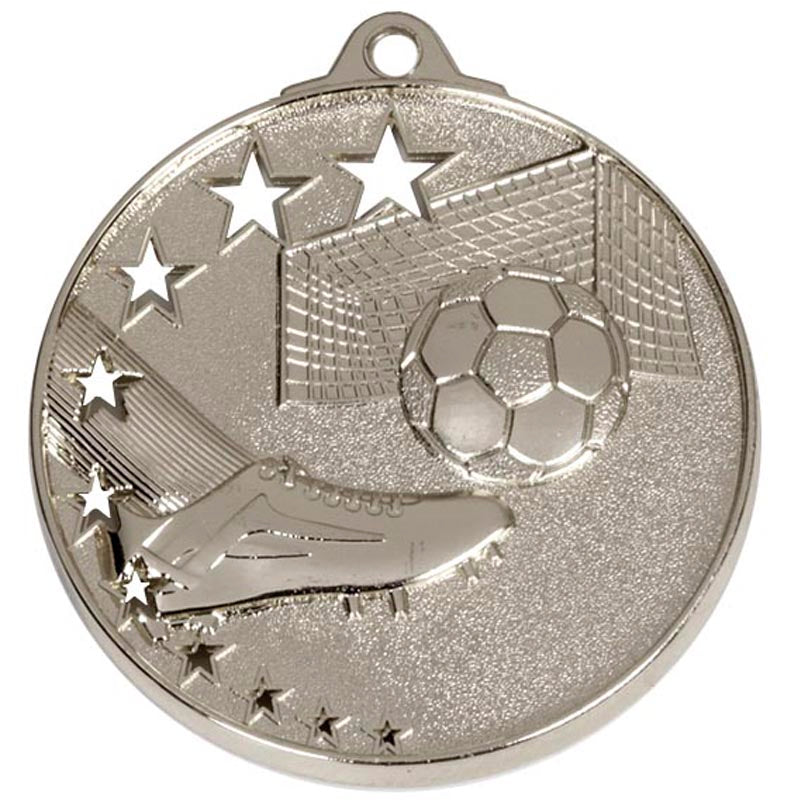 silver football cut star medal 5cm
