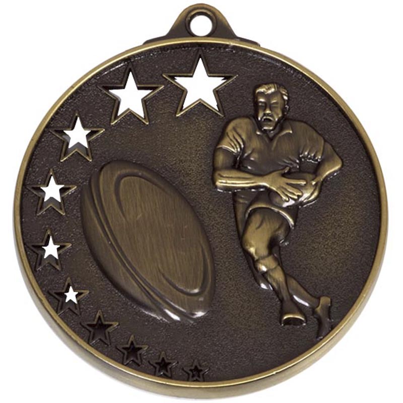 Bronze Rugby Cut Star Medal 5cm