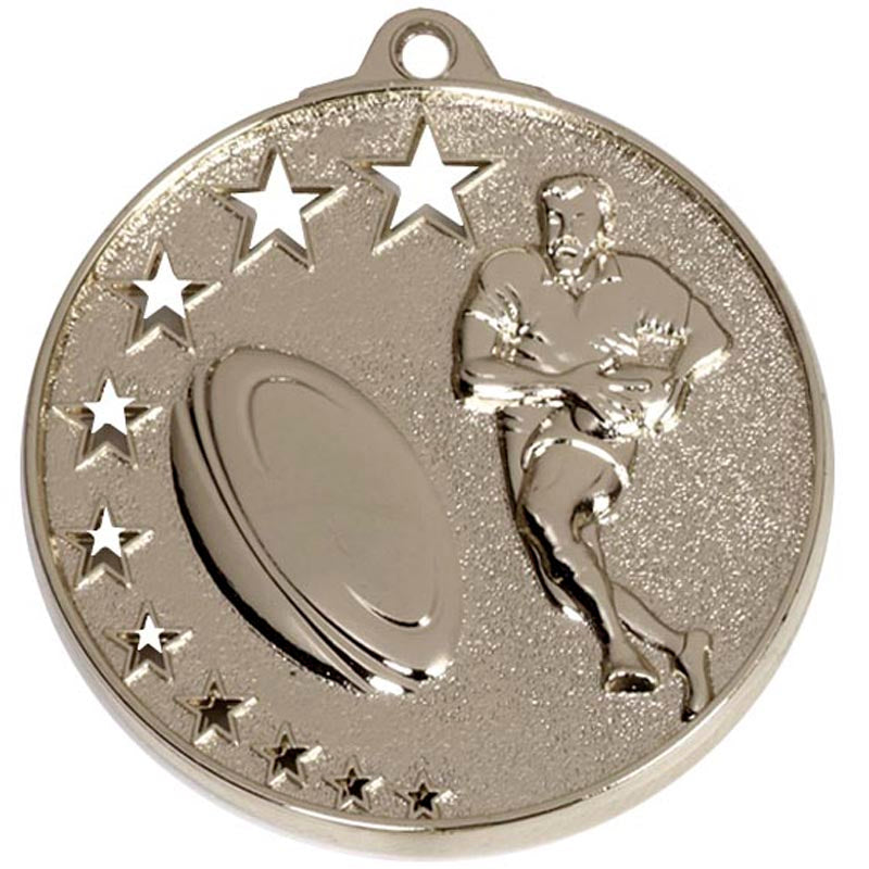 Silver Rugby Cut Star Medal 5cm