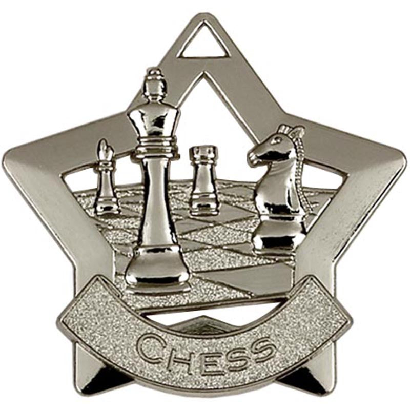 Silver Chess Mini Star Medal 5.5cm