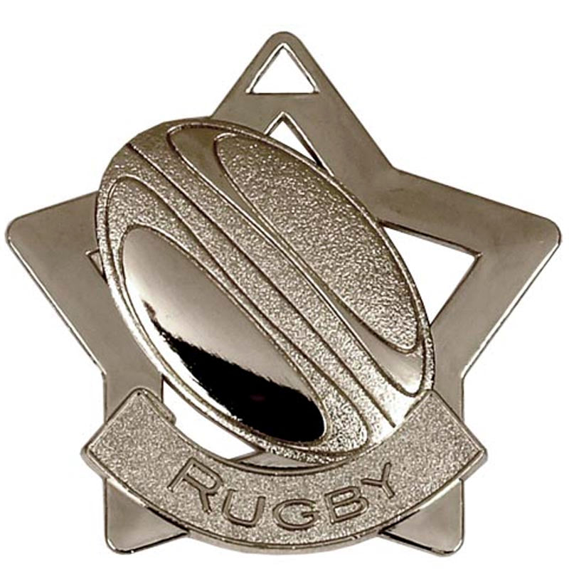 silver rugby mini star medal 5 5cm