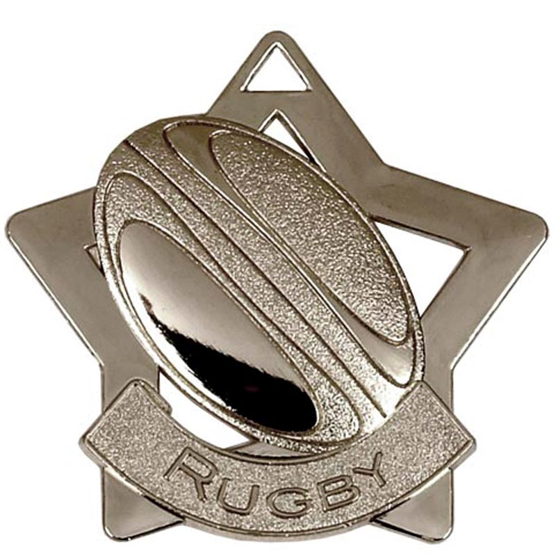 Silver Rugby Mini Star Medal 5.5cm